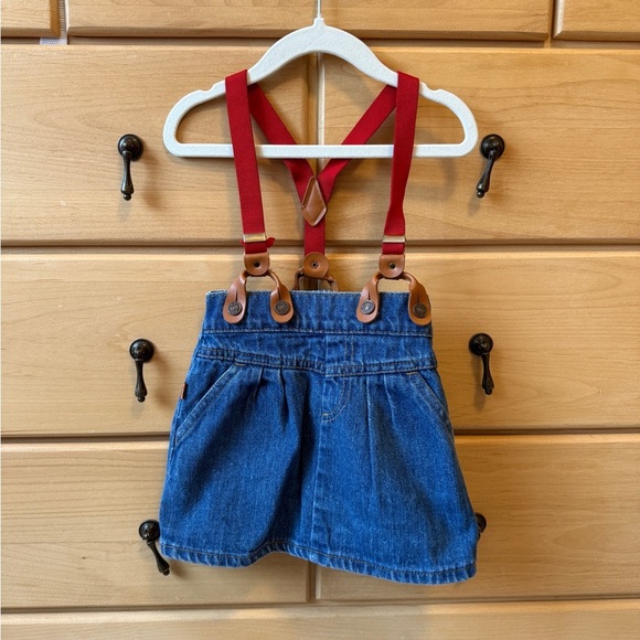 Vintage Little Levi’s Denim Jean Suspender Overall Skirt Size 24 Months Girl - Picture 1 of 6